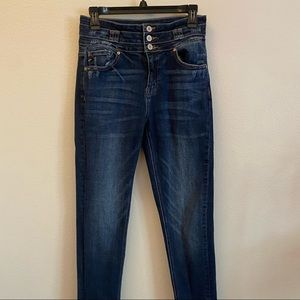 KanCan Dark Wash Straight Leg Jean - Lightly Distressed, buttons,